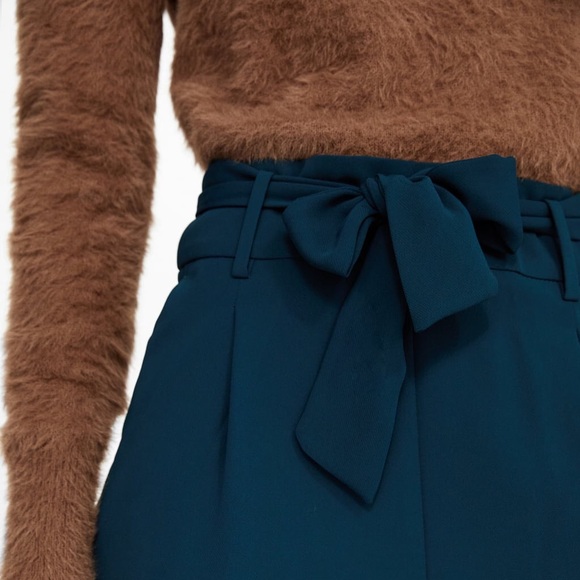 NWT Zara Emerald Aqua Paperbag Waist Skinny Pants - Picture 7 of 8